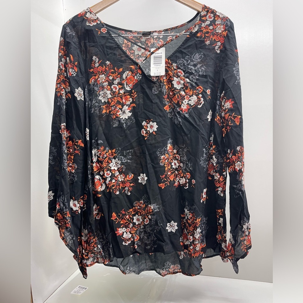 Torrid Black and Orange Floral Blouse